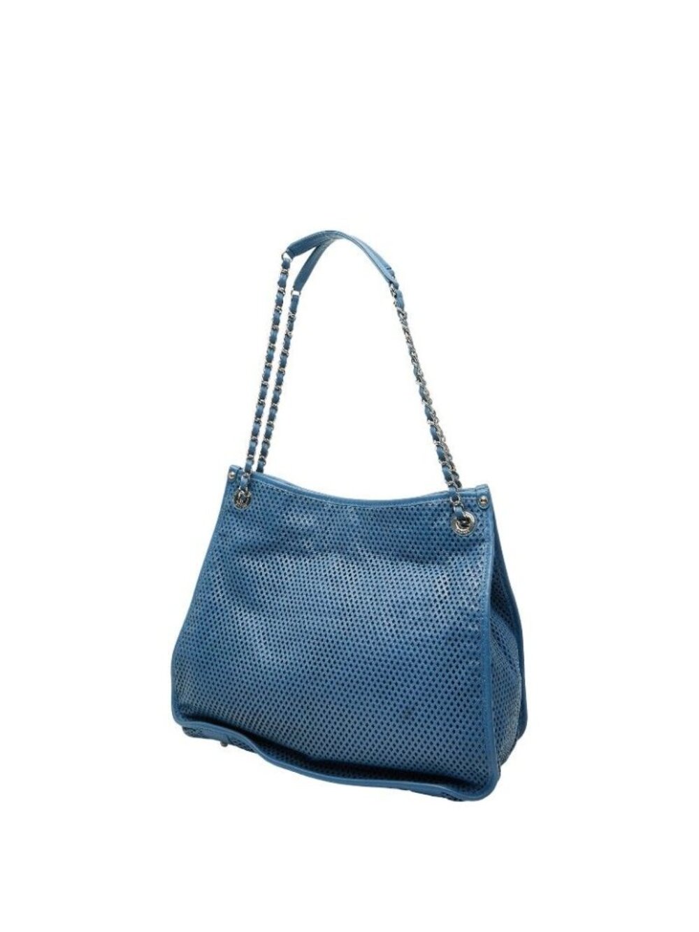 Chanel CC Logo Mesh Chain Tote Light Blue Leather - Picture 2 of 10